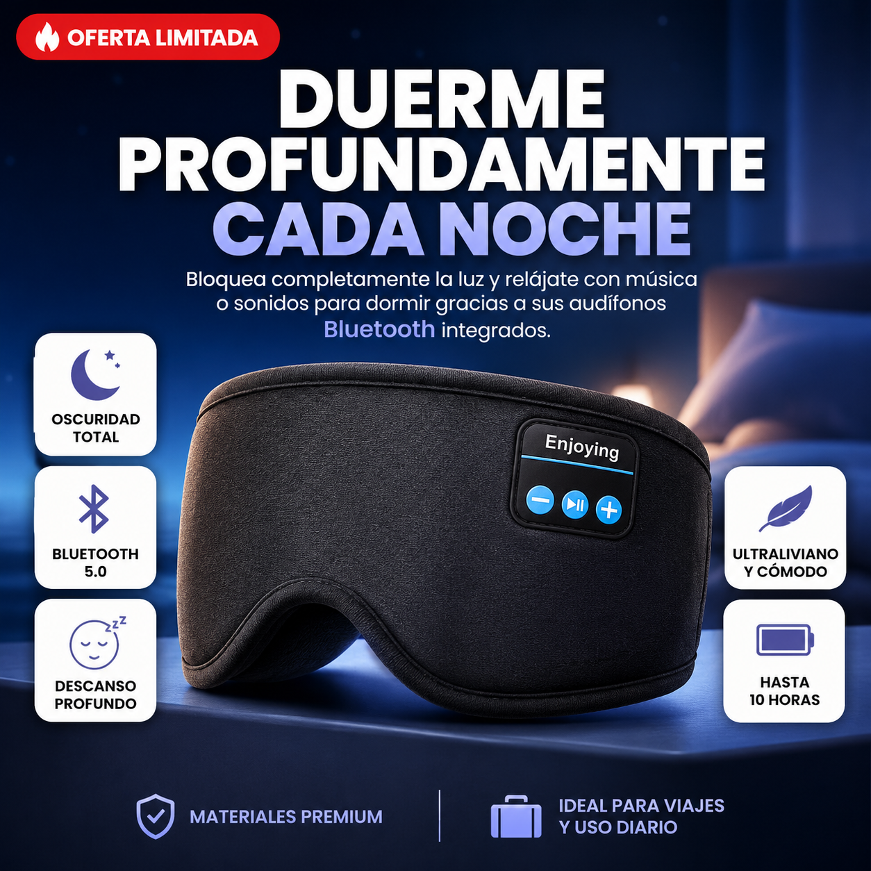 SleepWave™ Antifaz Bluetooth para un Descanso Profundo